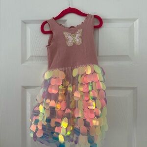 Lola + The Boys Pink Dress with Butterfly and Iridescent Sequins size 2-3